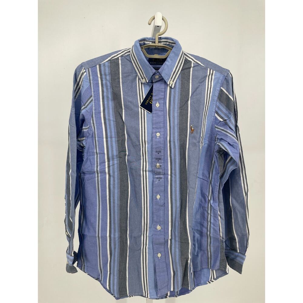 Polo Ralph Lauren Mens Shirt M Blue Long Sleeve Custom Fit Canvas Striped Casual